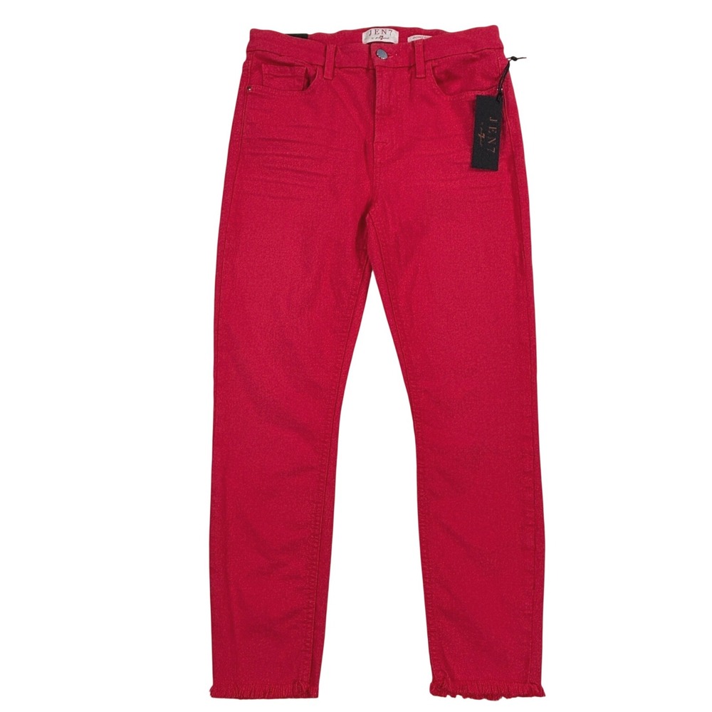 Jen7 by 7 For All Mankind Red Cropped Skinny Jeans Frayed Hem Sz 6 NEW MSRP $99